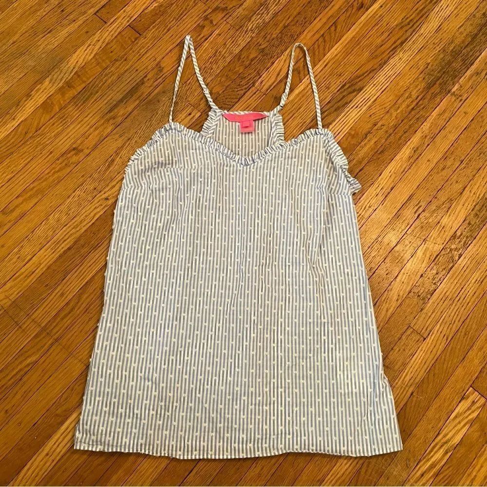 Lilly Pulitzer Razorback white/blue vertical stripes with polka dots tank top